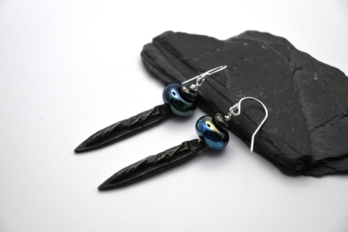 lampwork glass and pewter spiral earrings