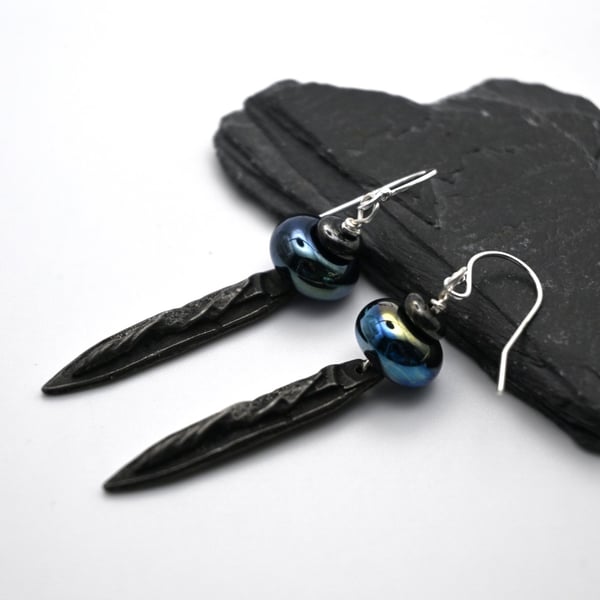 lampwork glass and pewter spiral earrings