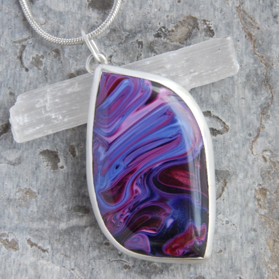 Swirly purple bowlerite and sterling silver pendant