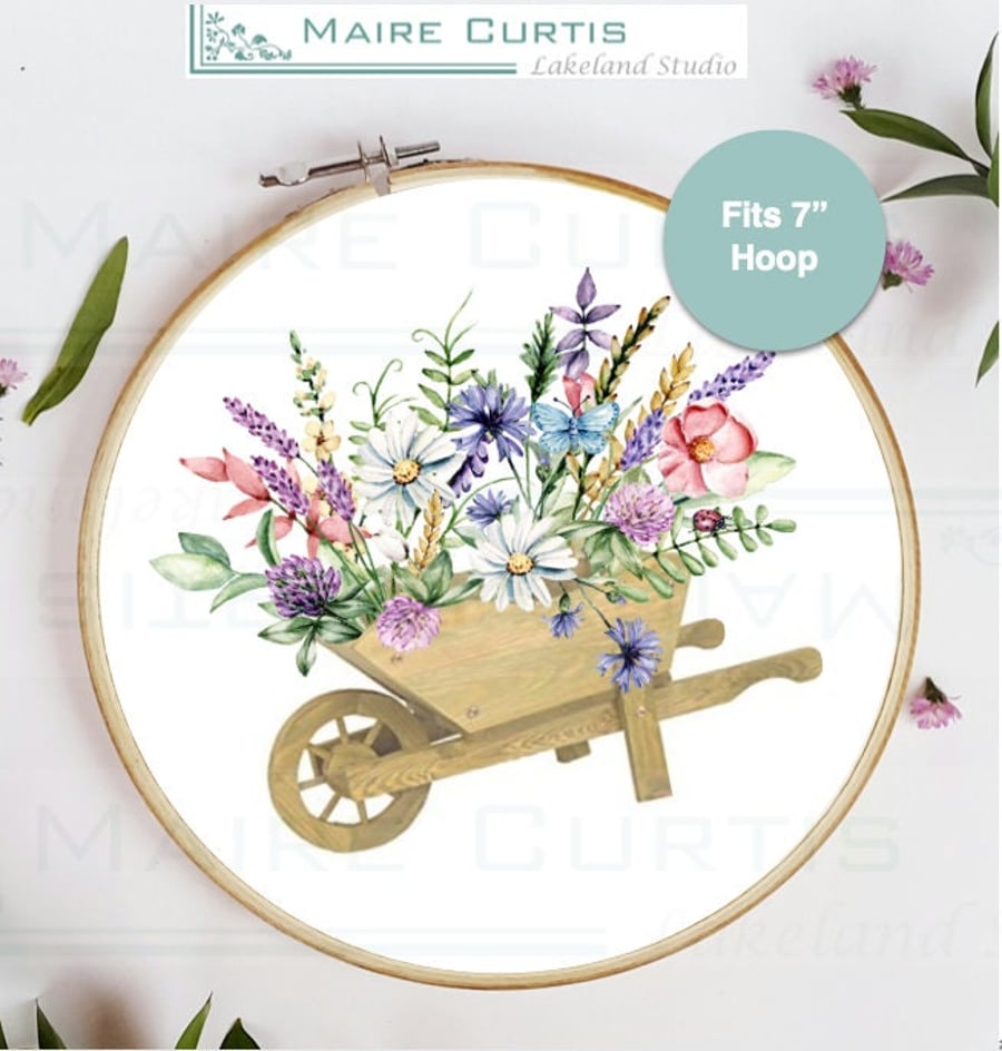 Spring Flower Barrow Embroidery Panel