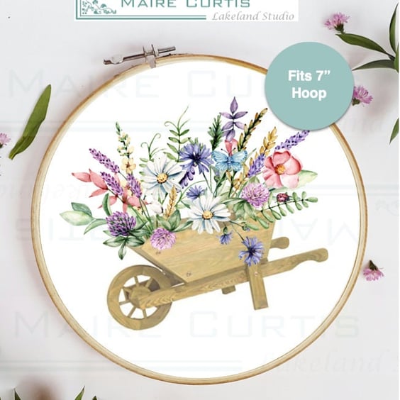 Spring Flower Barrow Embroidery Panel
