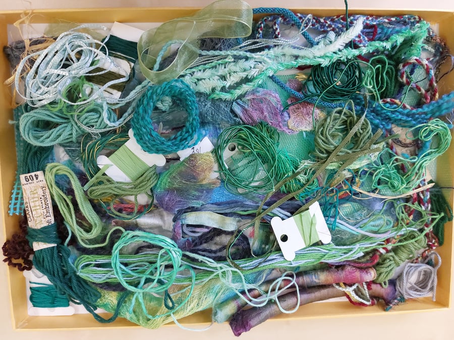 Textile Fabric Embroidery Collage Kit Green 