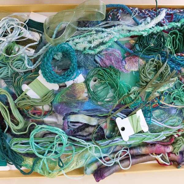 Textile Fabric Embroidery Collage Kit Green 