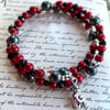 Lucky Cornish Pixie Red and Black Pearl Beaded Wrap Bracelet