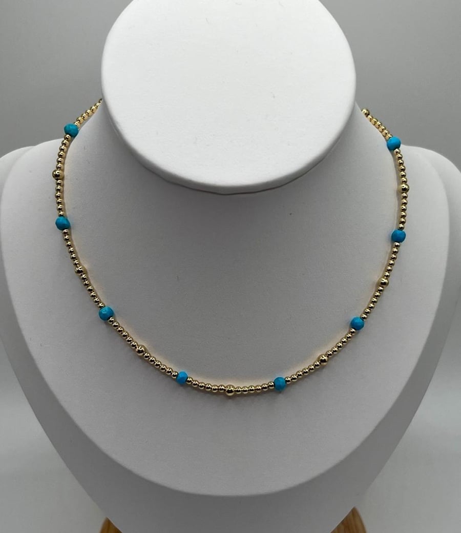 Turquoise and gold satellite necklace 
