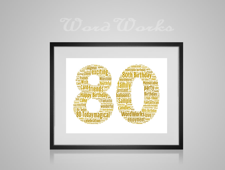 Personalised 80th Birthday Word Art Design Word Art