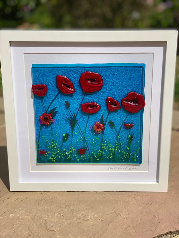 Poppies- fused glass framed art (made to order) 