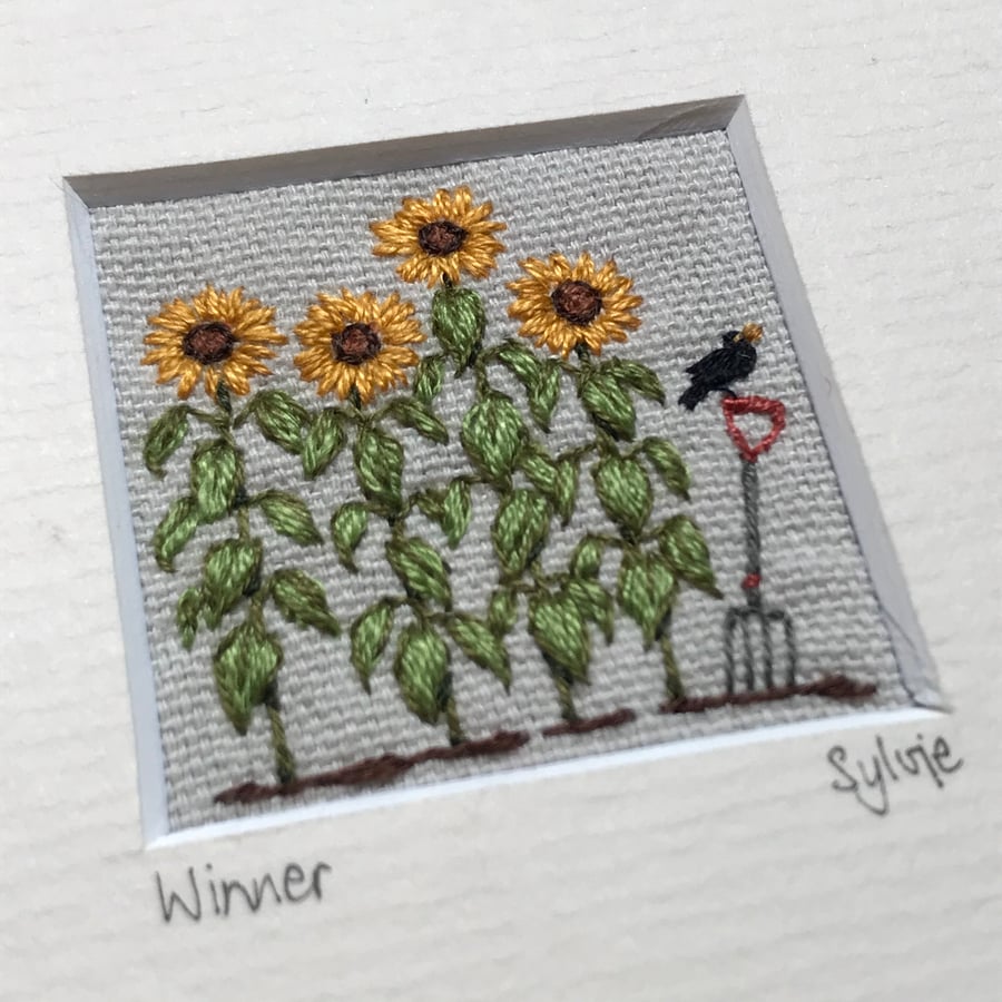 Winner - Sunflower Competition, hand stitched picture 