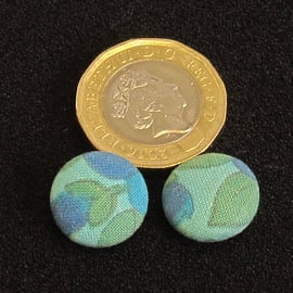 Vintage Buttons: Blue and Green fabric buttons 2x 14mm