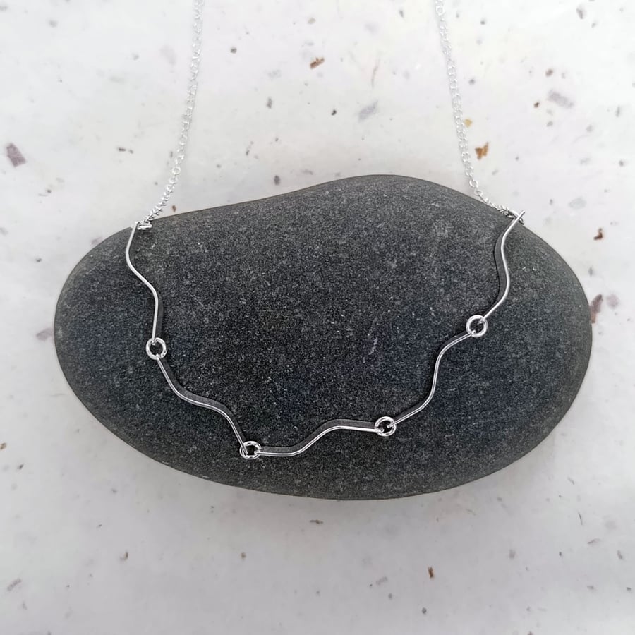Sterling Silver Ribbon Strips Necklace - Handcrafted Flat Wire Jewellery