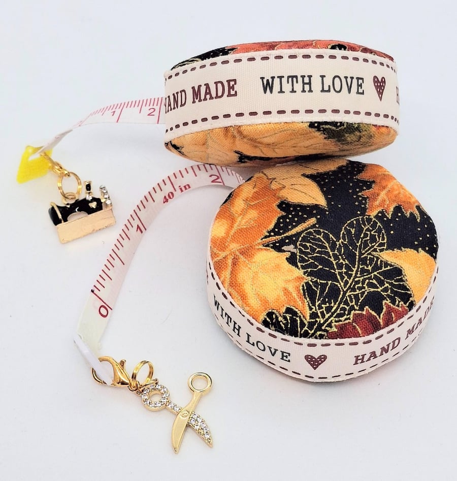Autumn leaves fabric retractable tape measure 341P 8PM