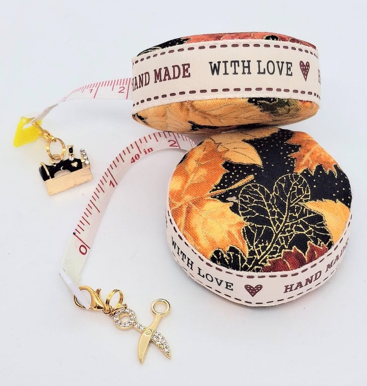 Autumn leaves fabric retractable tape measure 341P 8PM
