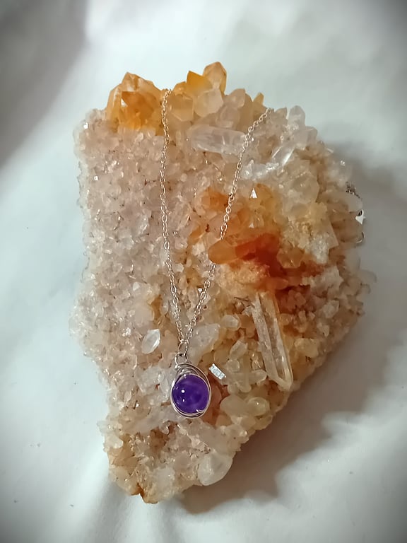 Wrapped Amethyst Pendant Necklace