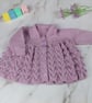 Hand Knitted Baby Dress and Cardigan Set, Lilac and White, 0-3 Months - Image 2