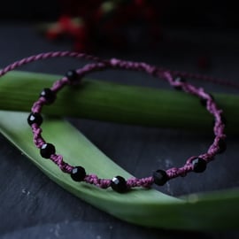 Purple adjustable bracelet with natural stone turmaline 