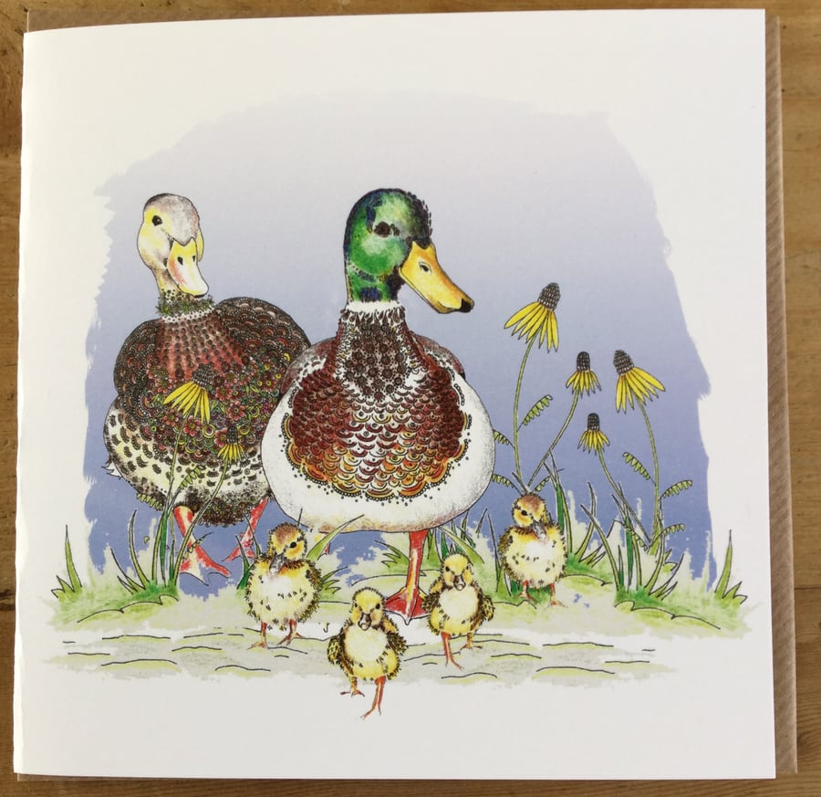 Family of Ducks and ducklings  greeting card 