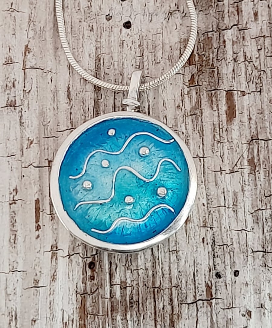 Enamelled Abstract Seascape Pendant  