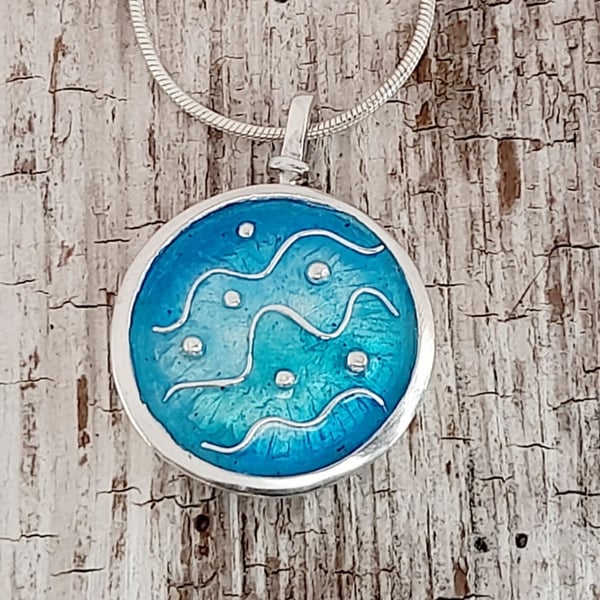 Enamelled Abstract Seascape Pendant  