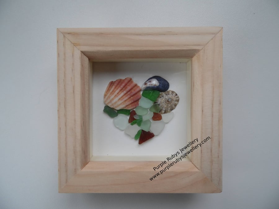 Heart of Cornwall Sea Glass, Sea Shells Art P179