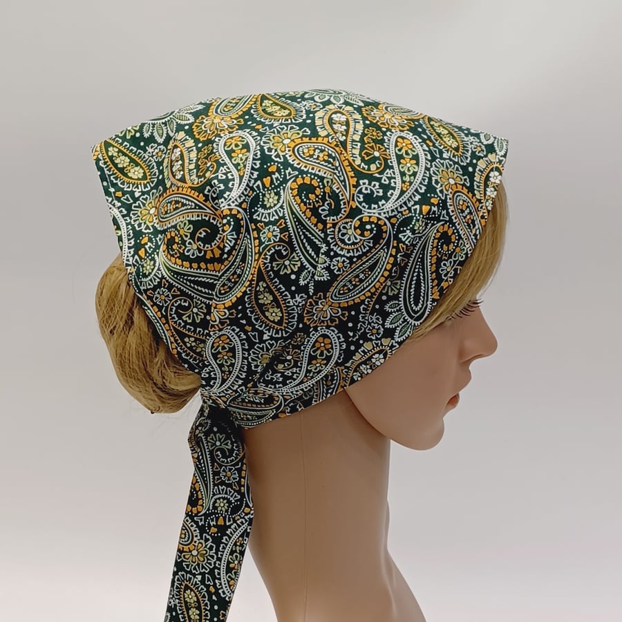 Paisley hair covering, wide head scarf, hair wrap, head covering