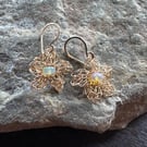 Gold Filled Crochet Flower Earrings With Opal