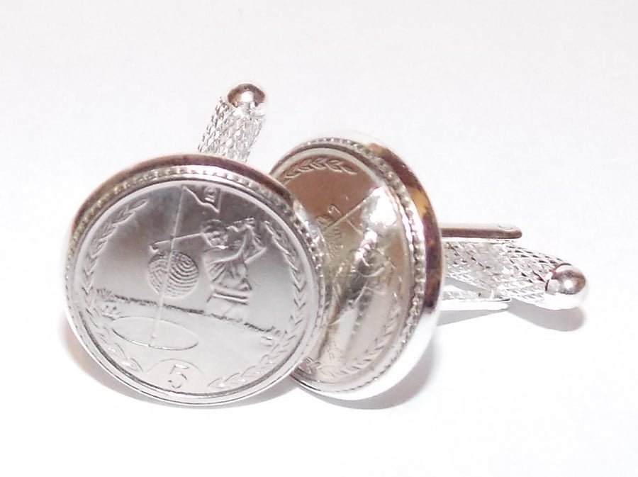Golfing Cufflinks for the keen golfer made from real coins - Novelty golf cuffli