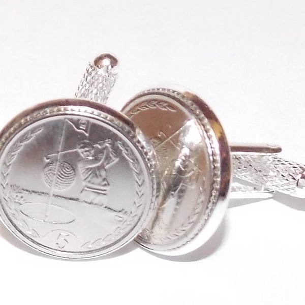 Golfing Cufflinks for the keen golfer made from real coins - Novelty golf cuffli