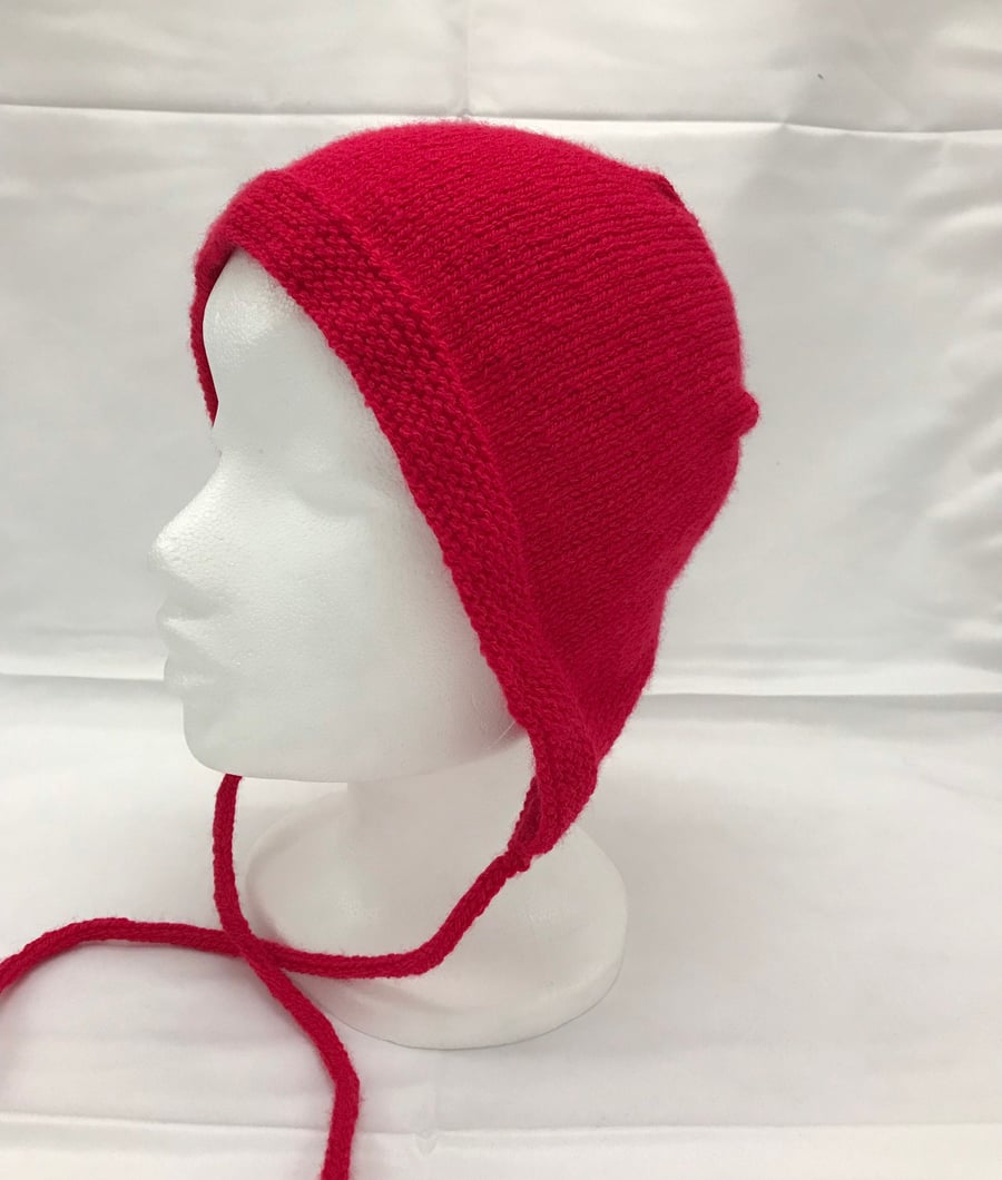 Red bonnet hat, adult, hand knitted