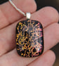 Orange Gold  Pattern Dichroic Glass Pendant,  Fused Glass Necklace F27