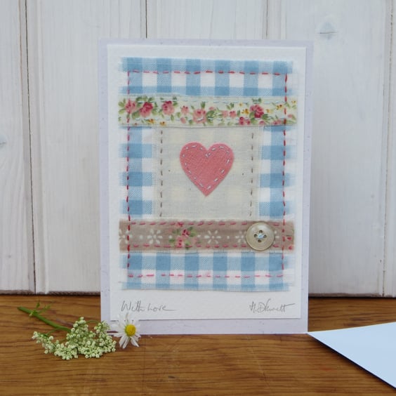 Hand-stitched little heart card with vintage mother of pearl button - so pretty!