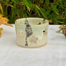 Tealight Candle Holder with aurora green & sea salt glaze