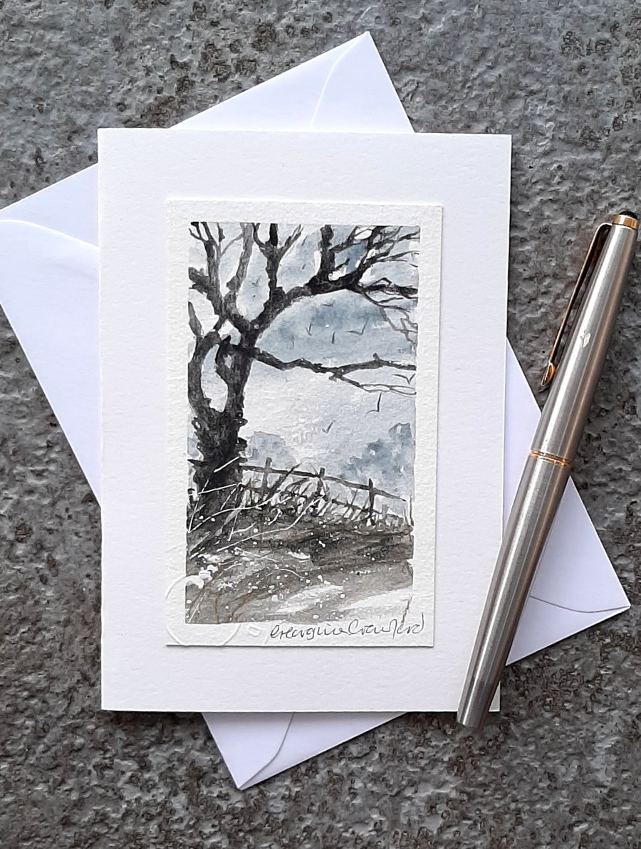 Handpainted Blank Card in Soft Greys. Graphitint