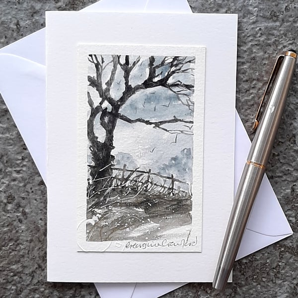 Handpainted Blank Card in Soft Greys. Graphitint