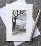 Handpainted Blank Card in Soft Greys. Graphitint
