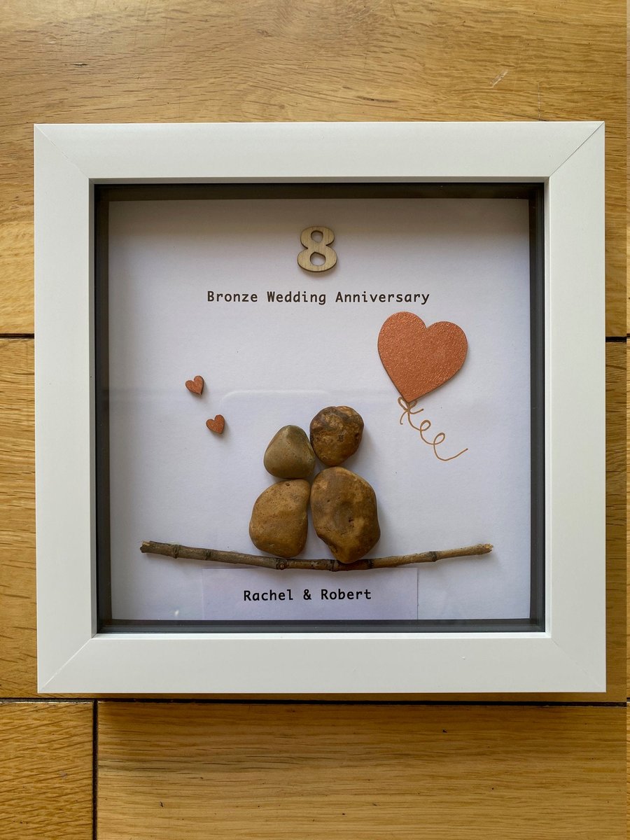 Bronze Wedding Anniversary Gift, 8th Wedding Anniversary Gift, Pebble Artwork, 1