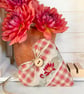 RED and BUFF WATERLILY HEART DECORATION - checked fabric - with lavender