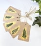 Handmade Christmas Gift Tags, Pack of 5 Hand Painted Pressed Fern - Image 2