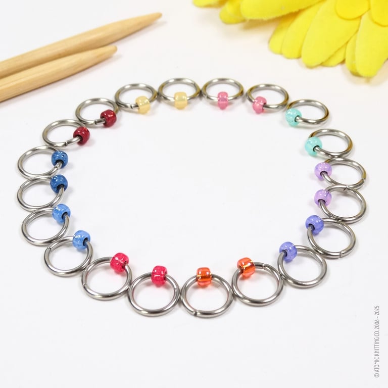 Jewel Beaded Ring Stitch Markers - Rainbow Jewel - Pack of 20