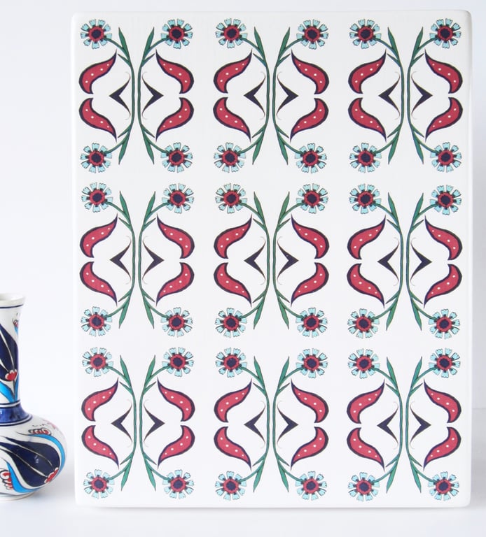 Ottoman Inspired Daisy Pattern Chunky Ceramic Wall Plaque Ready to Hang