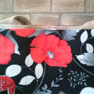 Poppies and Silver Foliage pocket on a Medium Jute Bag