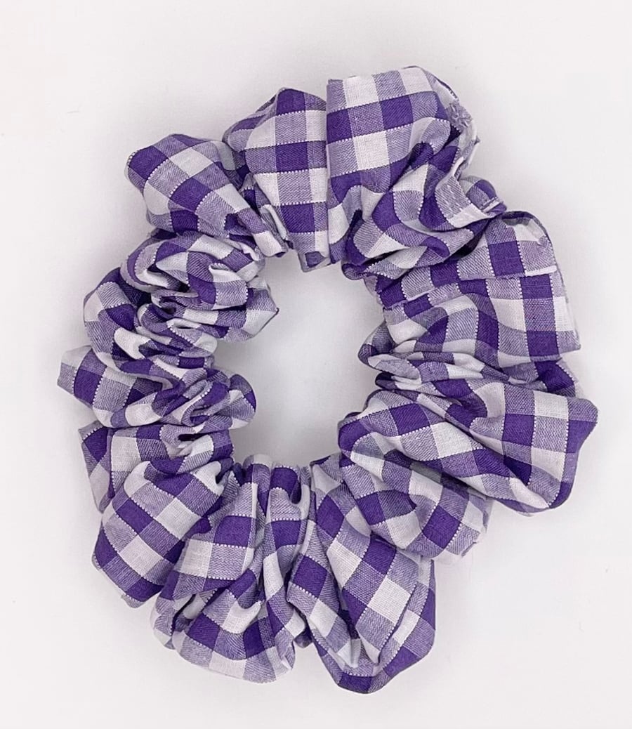 Hand made Eco Scrunchie - Purple Gingham