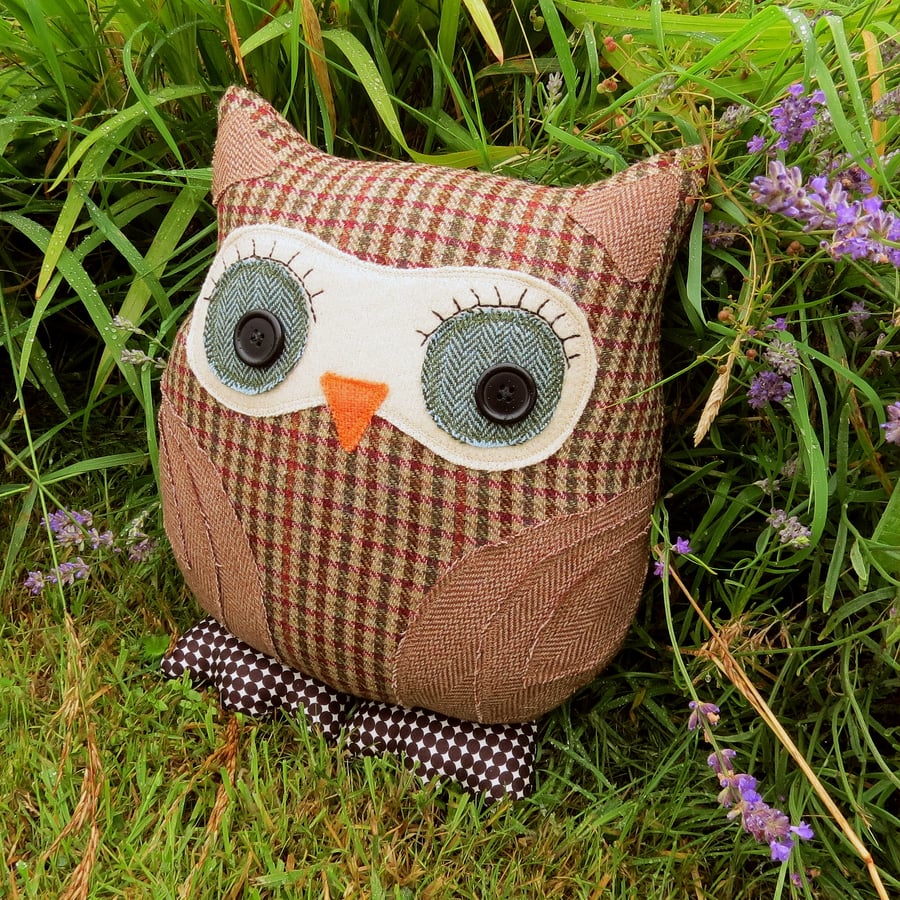 Geoffrey, a tweed owl cushion.  Pure new wool.  35cm tall.