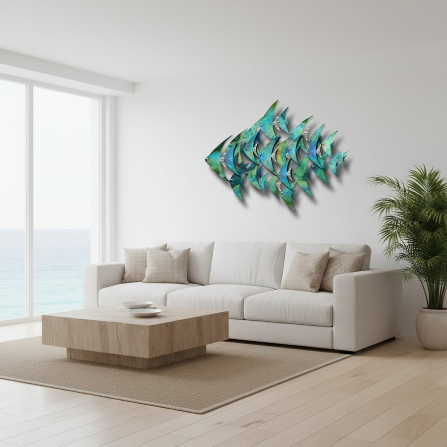 Custom Painted Tropical Fish Sculpture – Stainless Steel Coastal Wall Art