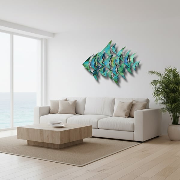 Custom Painted Tropical Fish Sculpture – Stainless Steel Coastal Wall Art