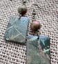 Skeletal Leaf Dangle Earrings with Unakite Stones - Image 3