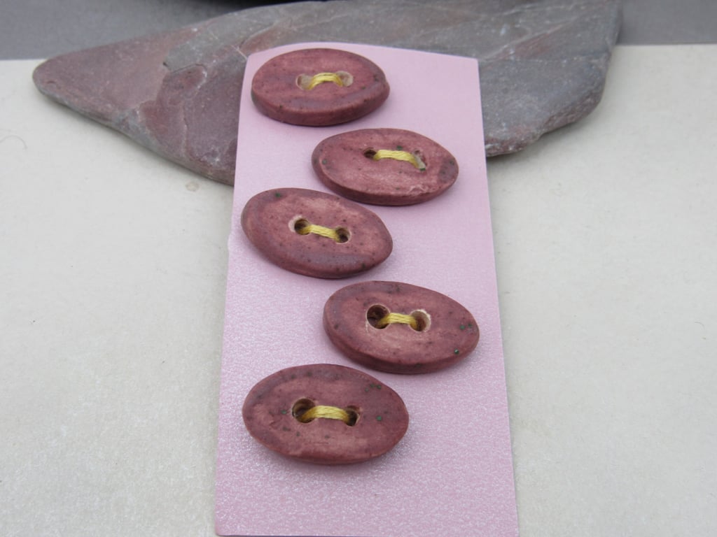 5 Small Oval Damson Purple Ceramic Buttons
