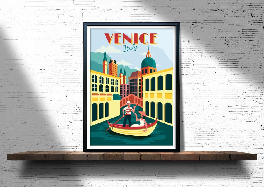 Venice retro travel poster, Venice city poster, Italy travel poster