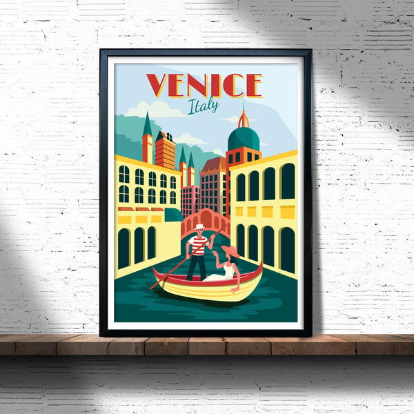 Venice retro travel poster, Venice city poster, Italy travel poster