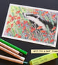 Badger in a patch of red poppies, postcard size original art, letterbox gift - Image 3