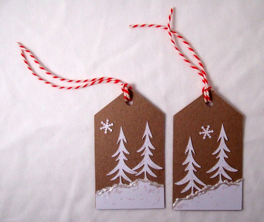 Christmas Gift Tags,'Snow Trees' 3pk, Xmas Handmade Message Tags
